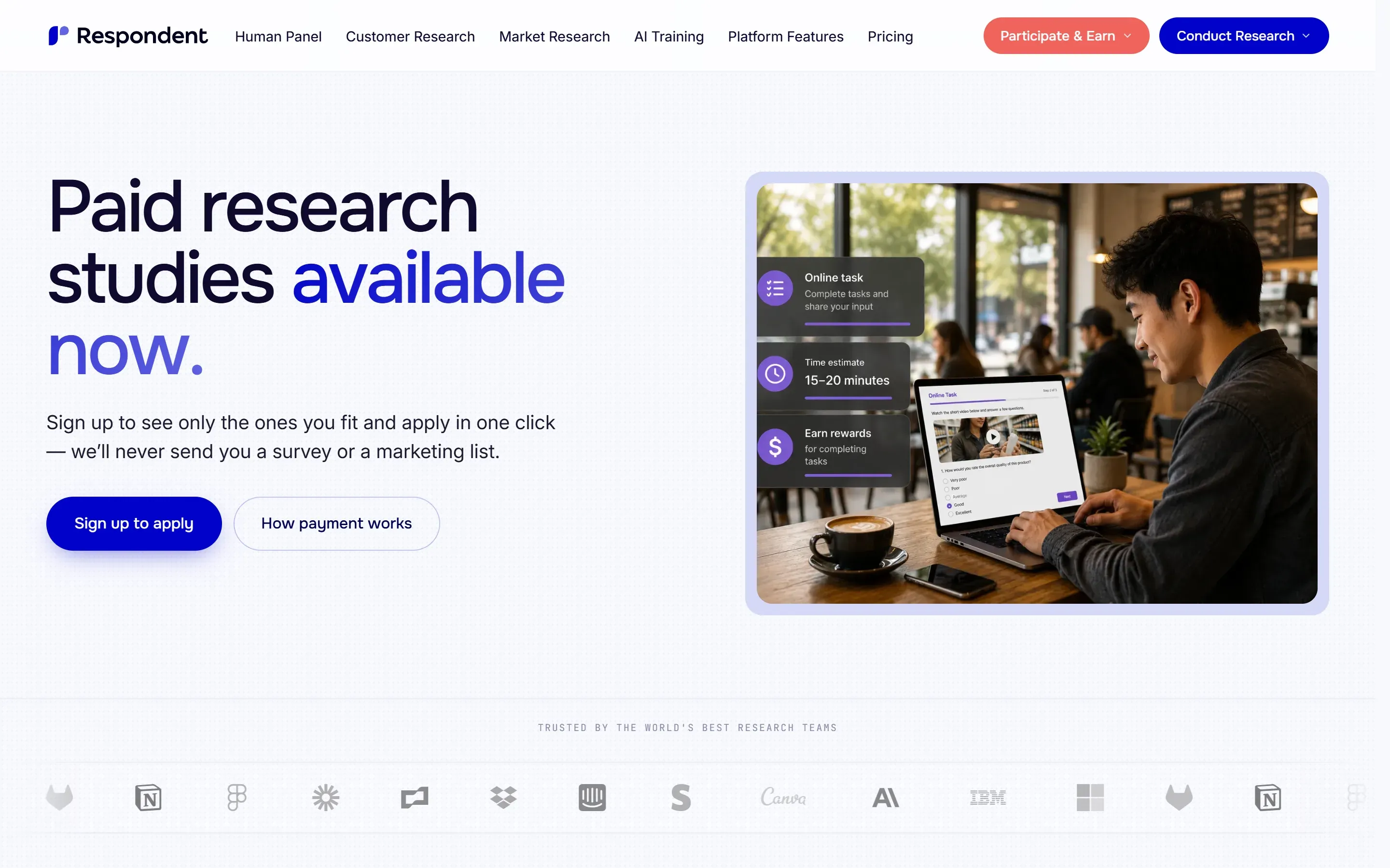 The Respondent page on paid research studies, saved October 5, 2026
