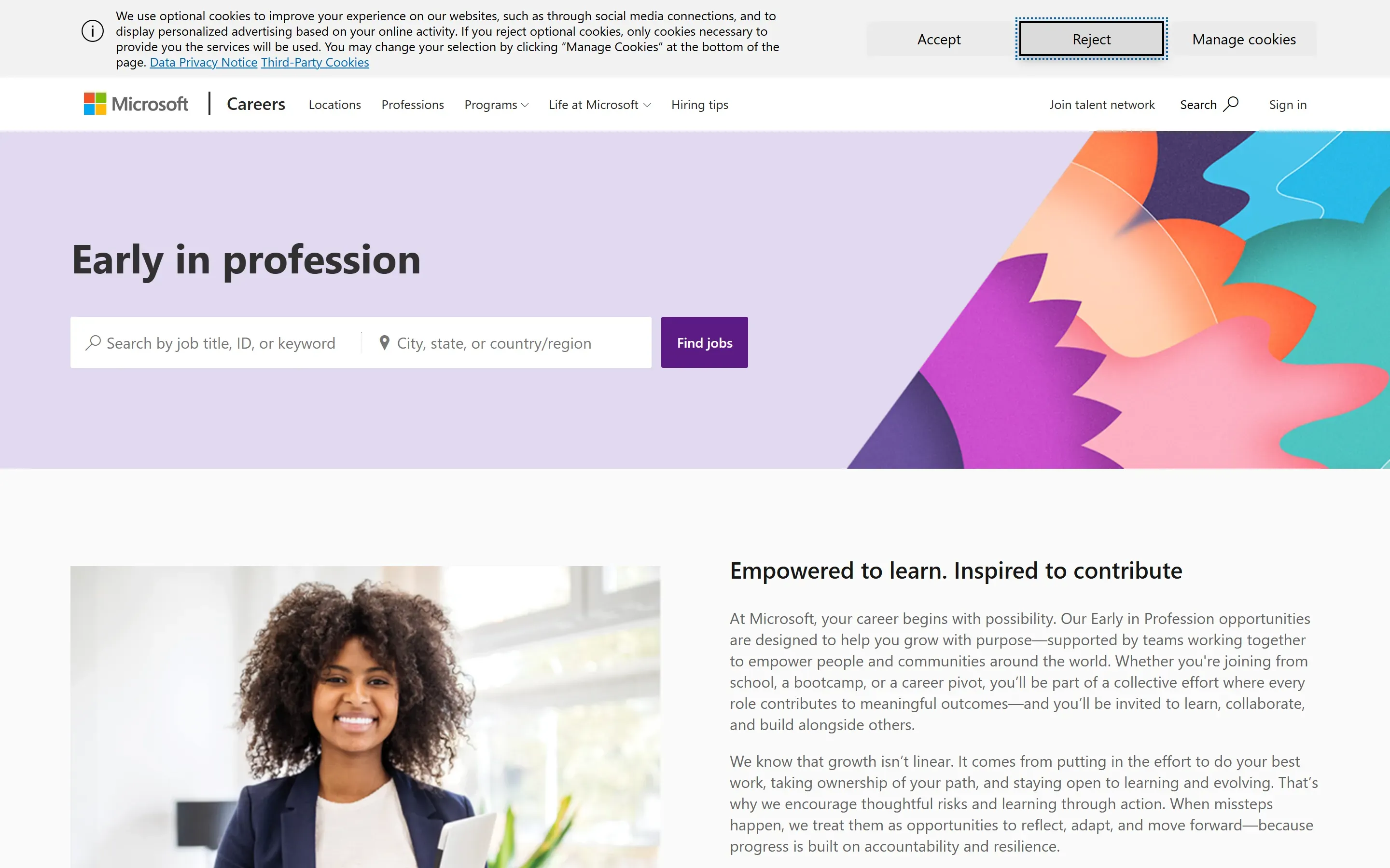 The careers.microsoft.com page for Microsoft, saved 2026-10-05